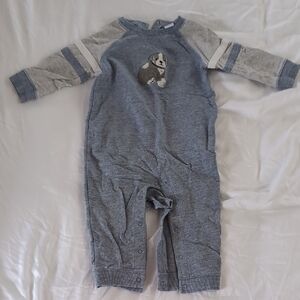 Janie and Jack Blue and Gray Long Romper with Puppy Design 6-12 Mo